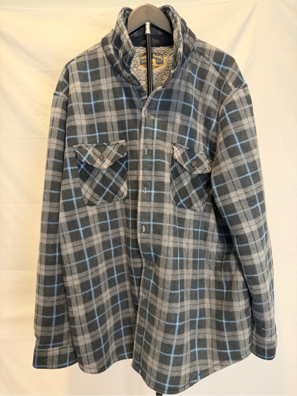 Men's Gray & Light Blue Plaid Sherpa-Lined Shirt Jacket